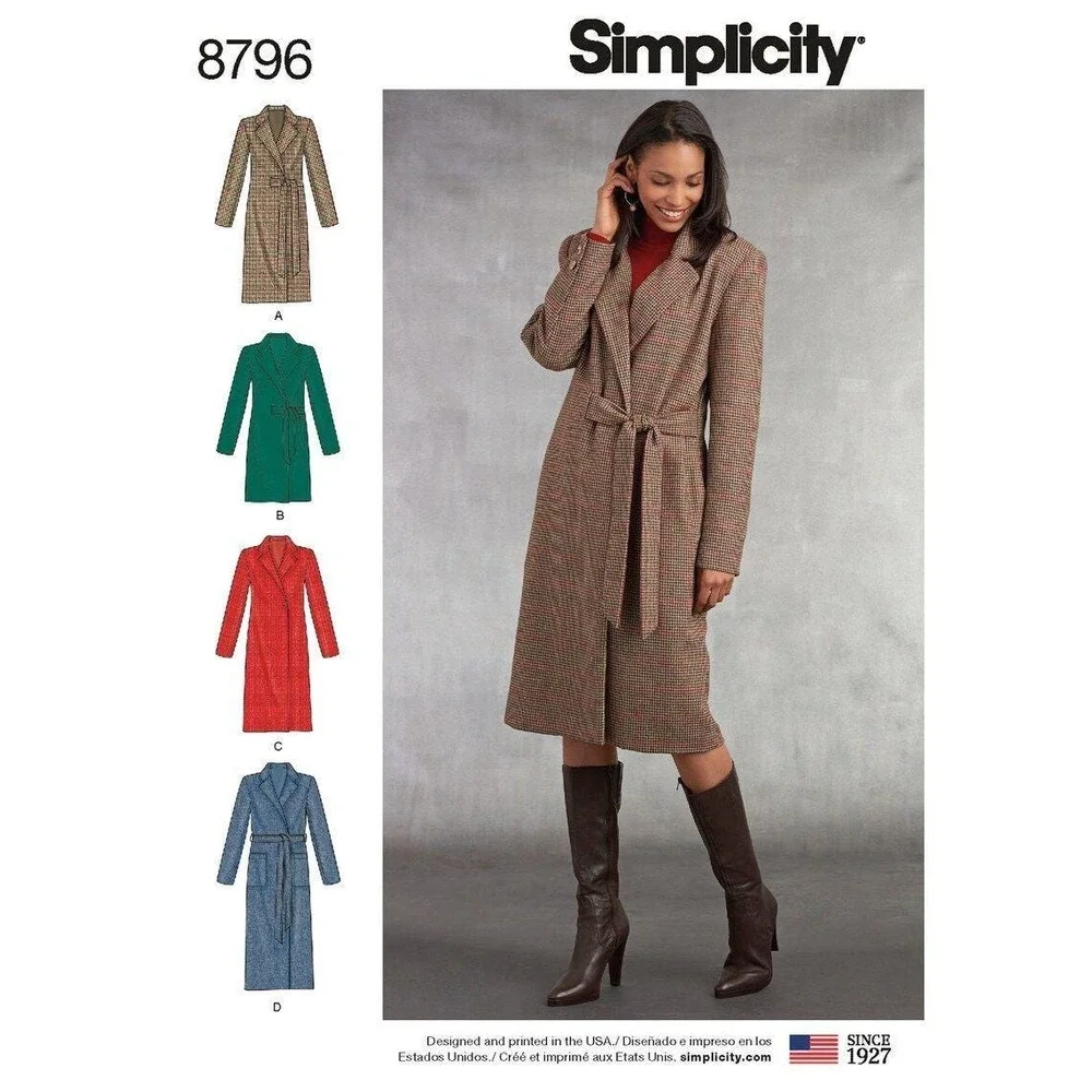 Sewing Pattern 8796 Simplicity Misses Petite Coat Sz 16-24 Length Collar Varies